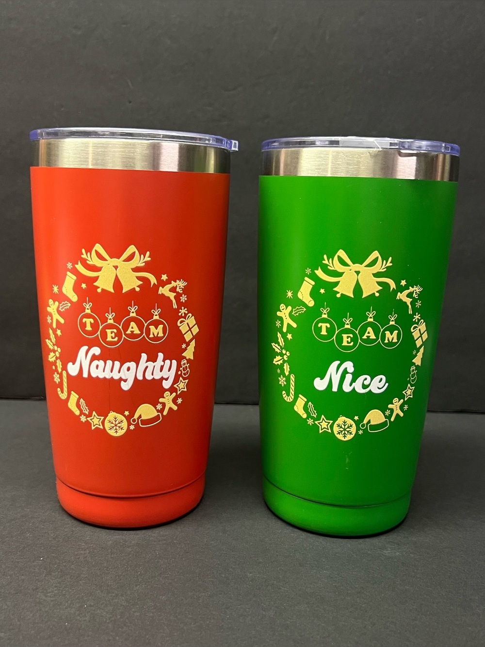 2pc Christmas Red & Green
Naughty /Nice Insulated Tumblers
Slide-Lock Lids